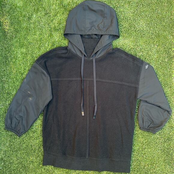 ALO Yoga Tops - Alo Yoga Mixed Media Hoodie Oversized Sherpa Cozy Pullover Sweatshirt Size XS